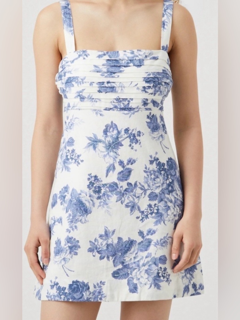 Abercrombie & Fitch White Dress with Blue Floral Print Midi Emerson Skort